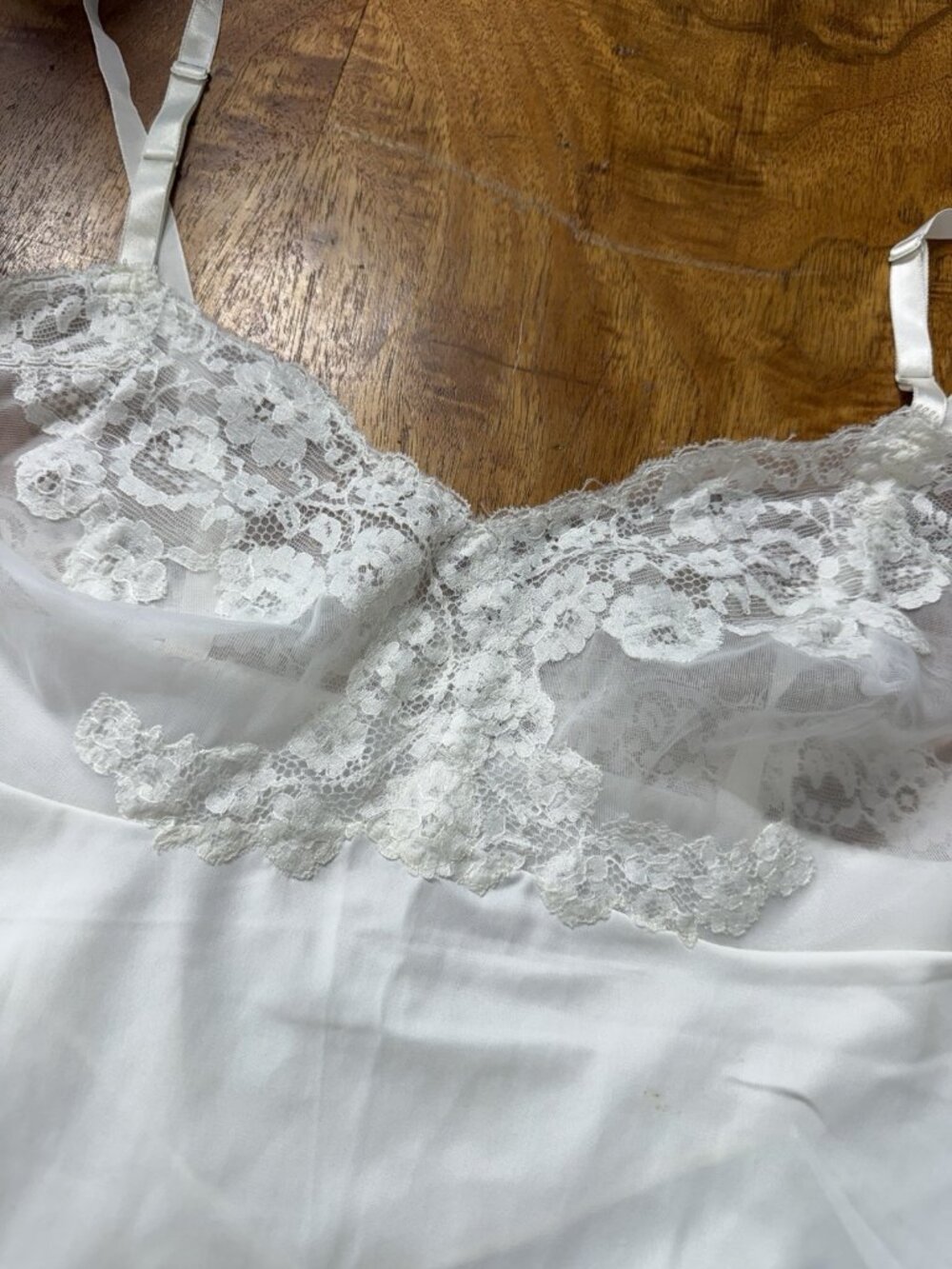 Vtg VAN RAALTE Small Off White Slip Dress Lace Cami Top Silky Nightgown Satin - Picture 6 of 9
